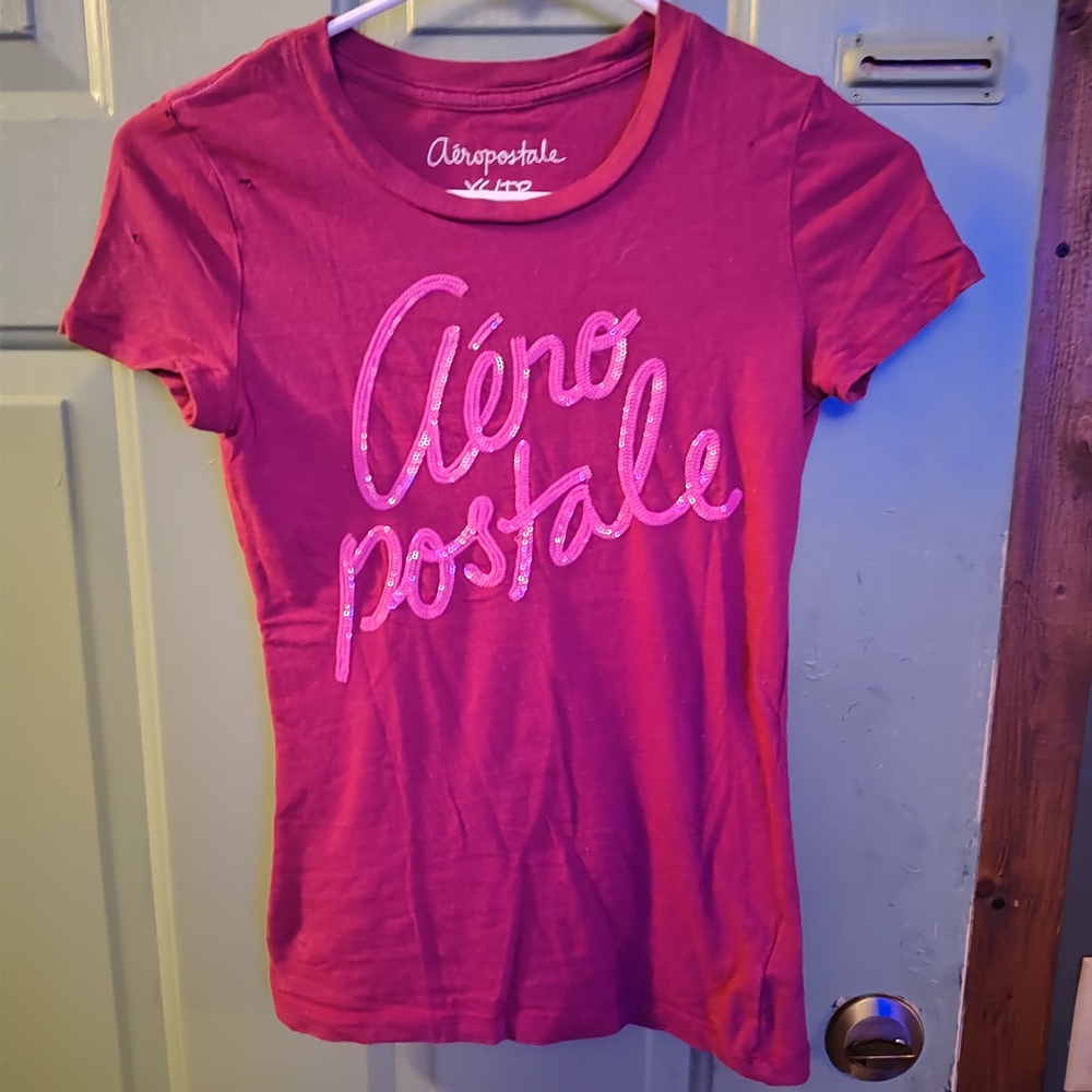 Aeropostale Fuchsia Short Sleeve Tee With Sequins